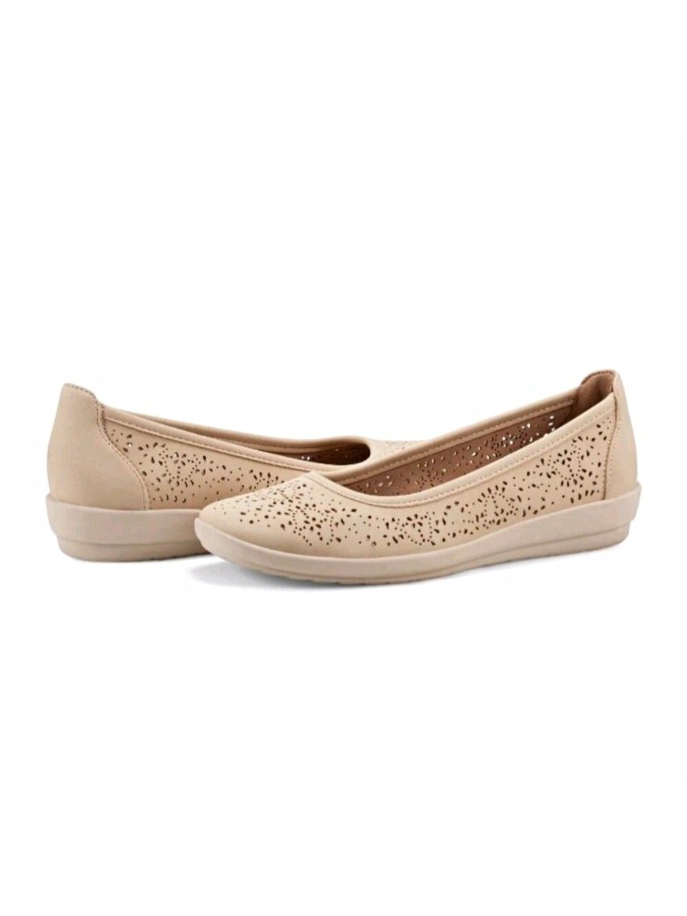 Easy Spirit Beige Cut-Out Slip-On Ballet Flats Comfort Lightweight 8.5 W